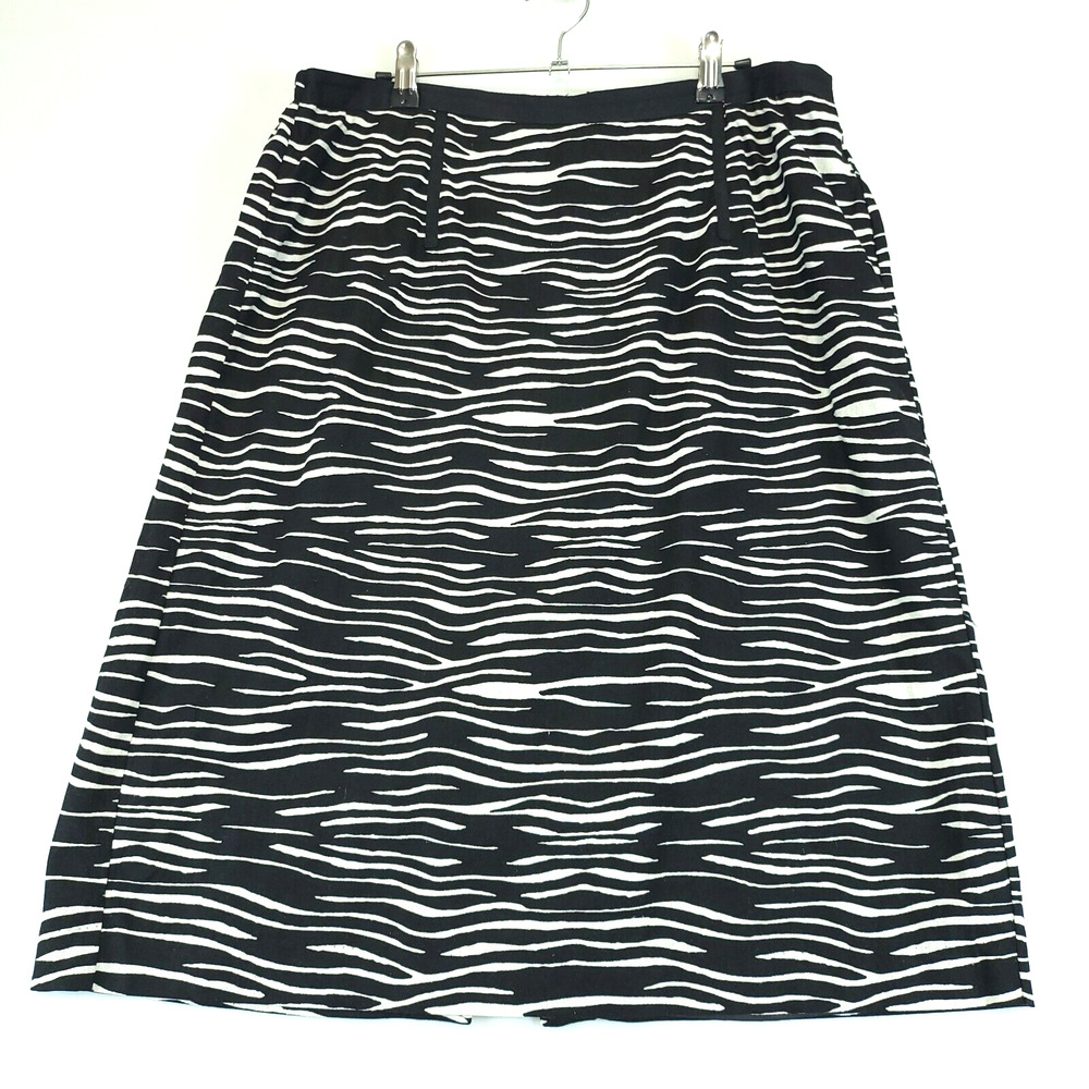 Cato A-Line Skirt Zebra Print Linen Blend Women 14 / 16W‎ Lined Black White